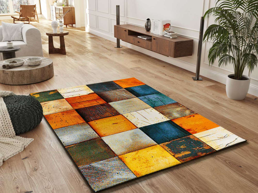 Atticgo Kurzflorteppich, geometrisch, mehrfarbig, 140x200 cm style modern Öko-Tex Zertifikat - Pp - Polypropylen