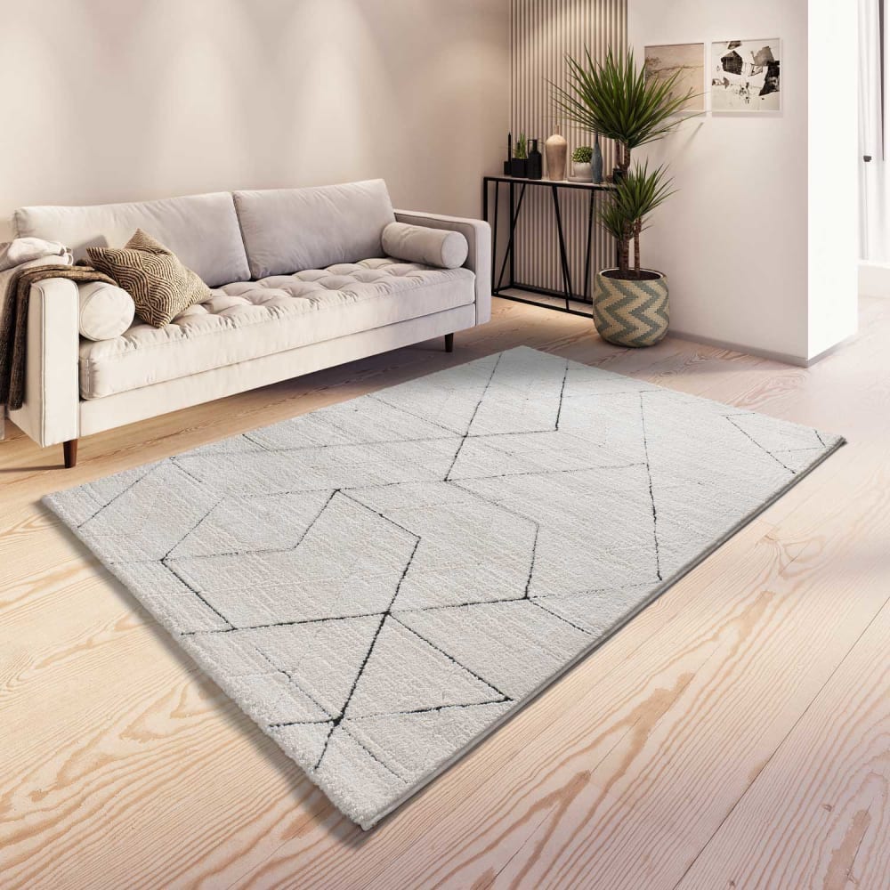 Tapis à relief géométrique blanc/noir 80x150 cm — vue 3