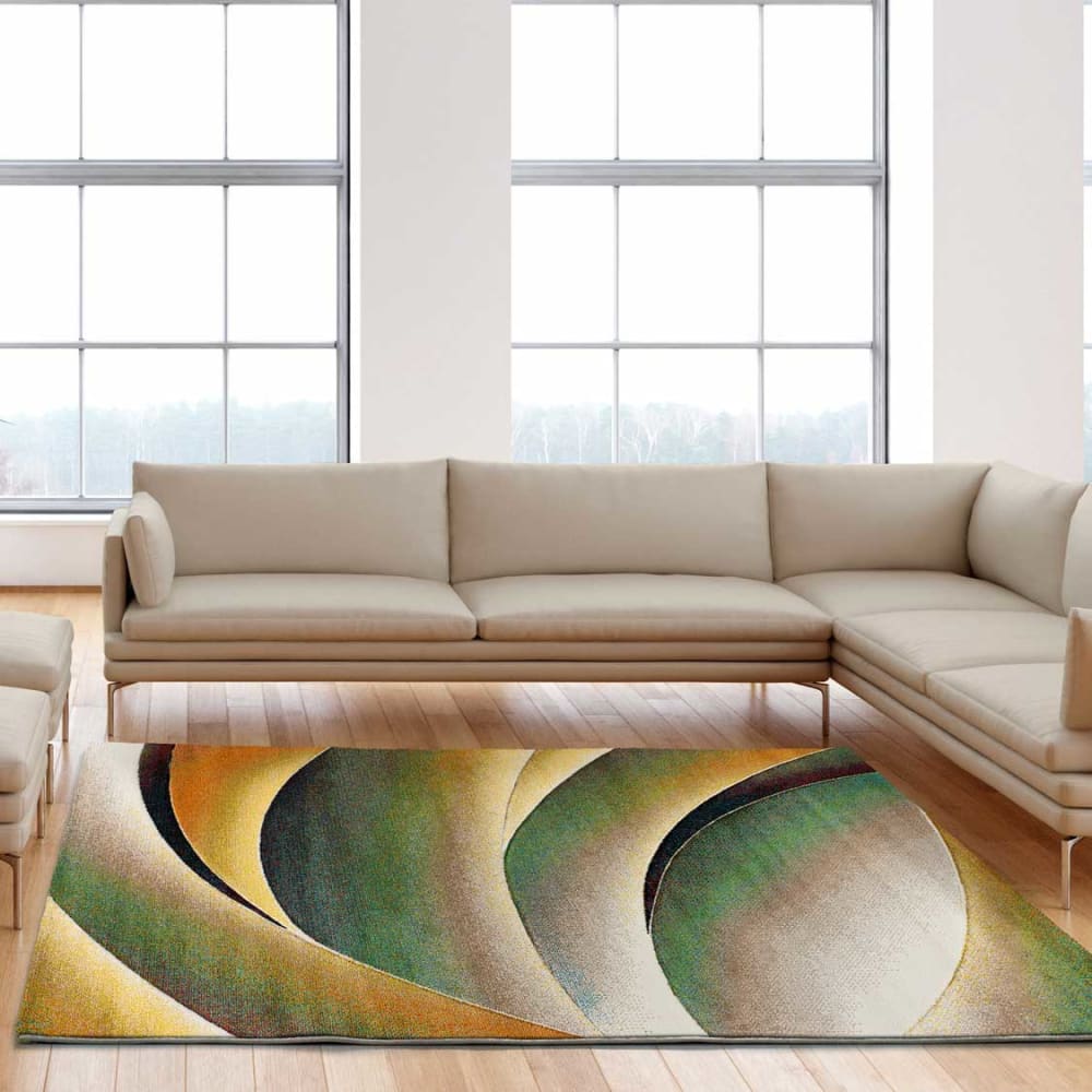 Tapis moderne vert/rouille/beige 120x170 cm — vue 3