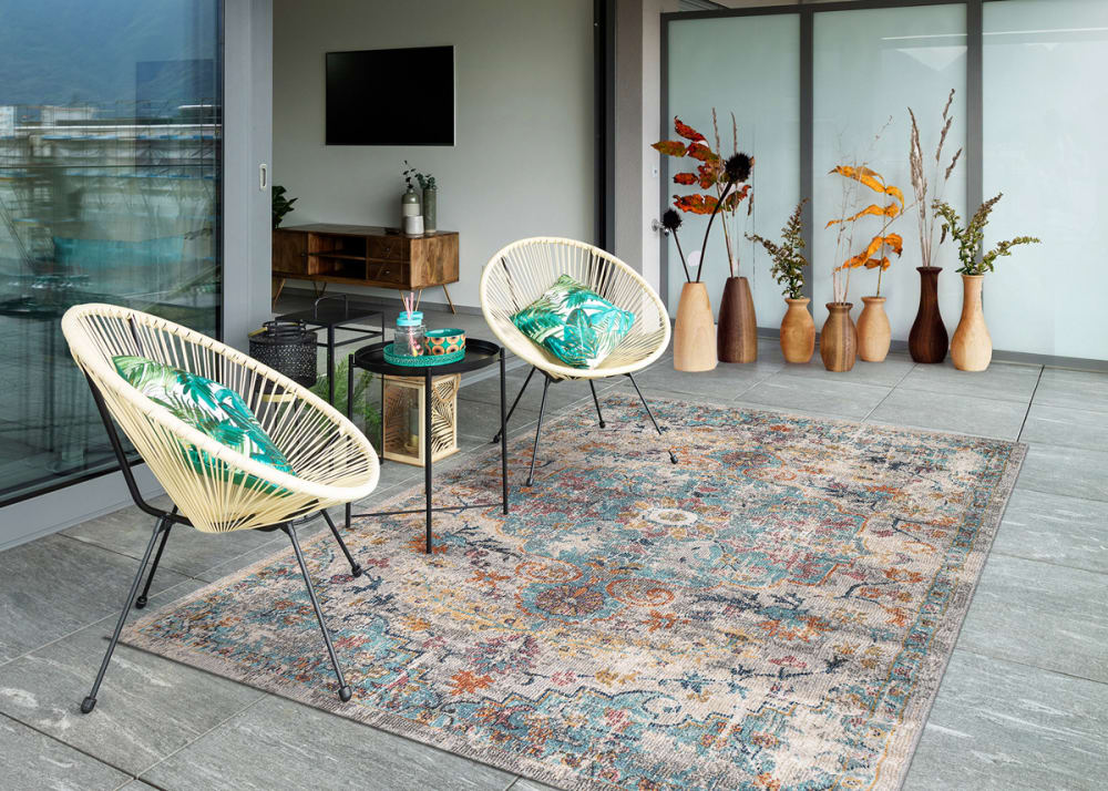 Tapis extérieur terrasse cuisine vintage, multicolore, 240 x 340 cm