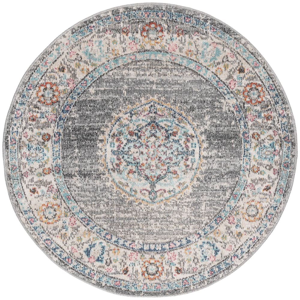 Tapis terrasse extérieur cuisine balcon, gris, 120 cm rond