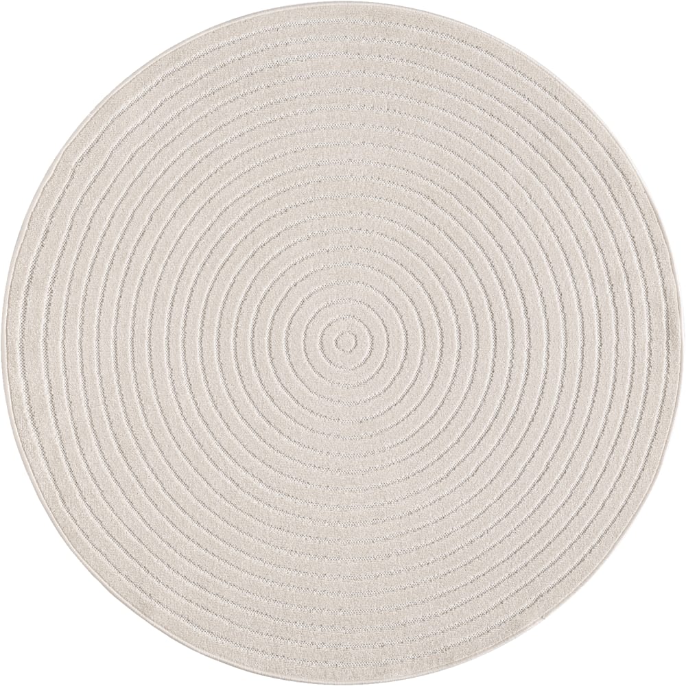 Tapis extérieur intérieur terrasse moderne bohème, crème, 160 cm, rond