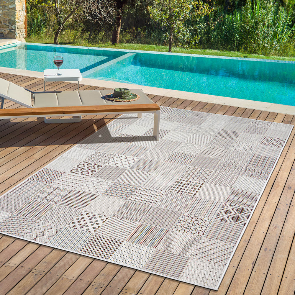 Tapis terrasse balcon résistant, crème, 200 x 290 cm