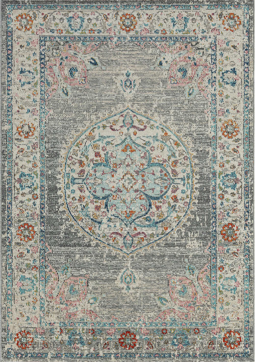 Tapis vintage extérieur terrasse cuisine balcon, gris, 120 x 170 cm