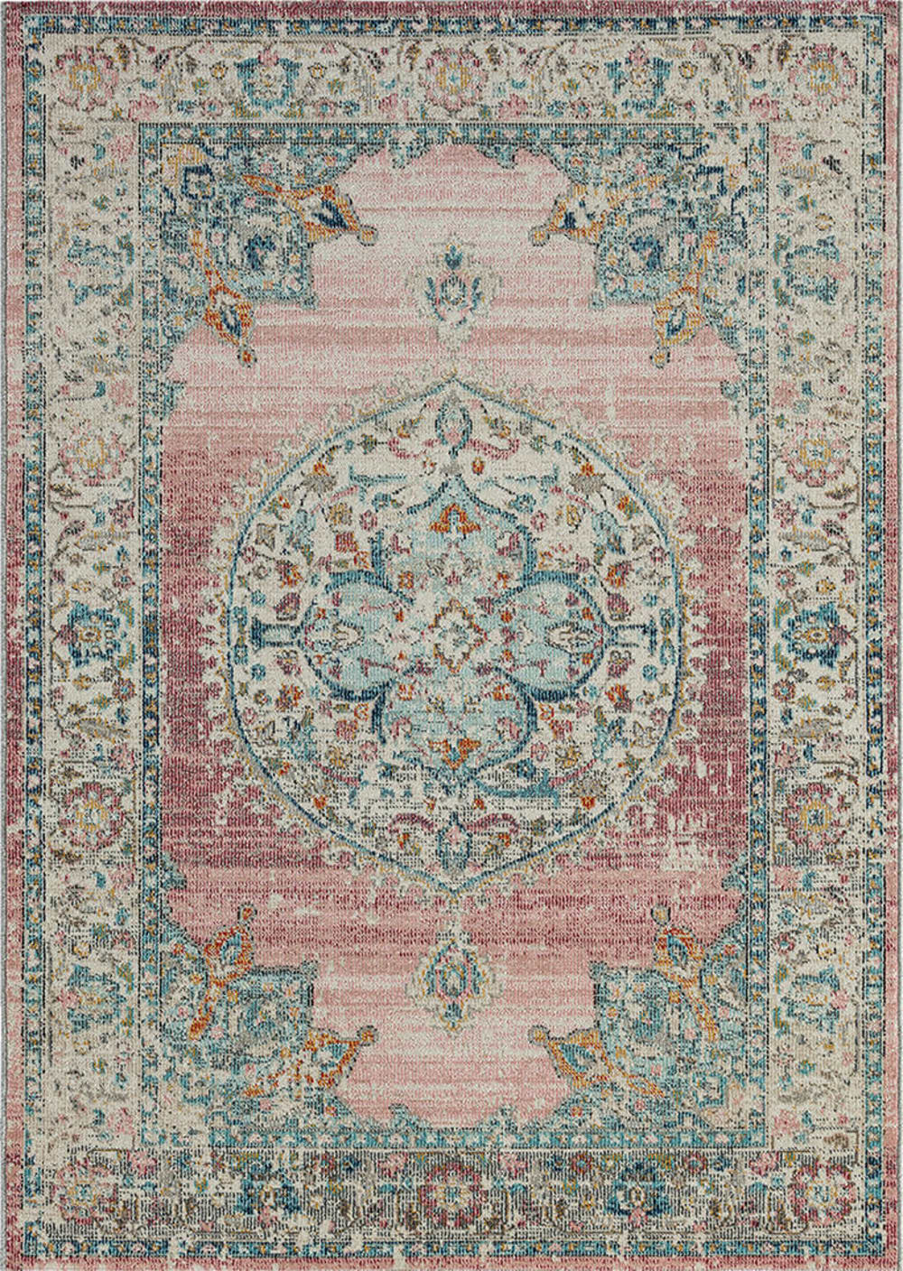 Tapis extérieur terrasse cuisine balcon vintage, rose, 200 x 290 cm