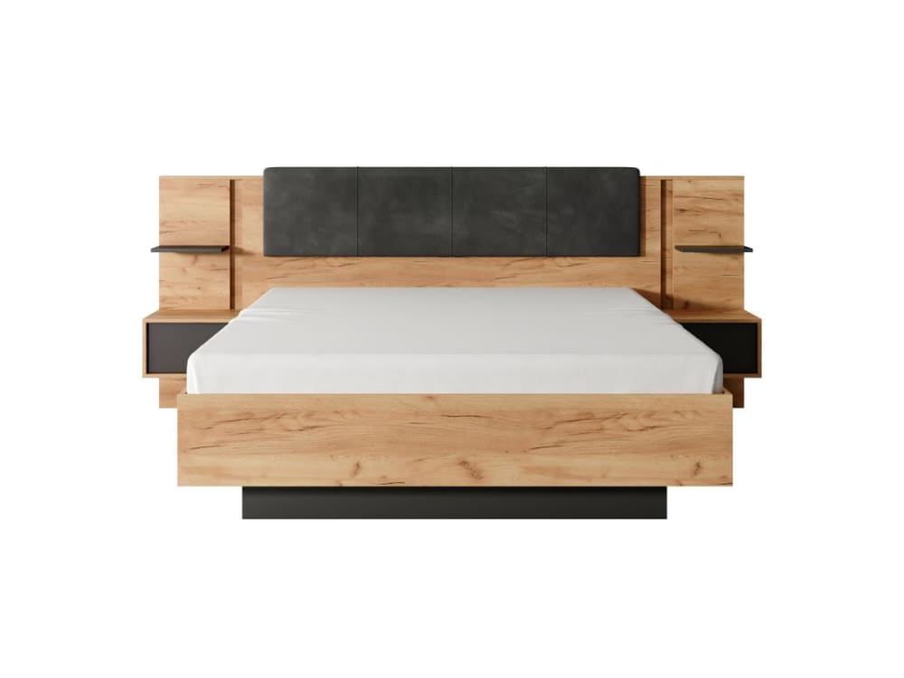 Lit coffre effet bois gris anthracite 160 x — Beyit