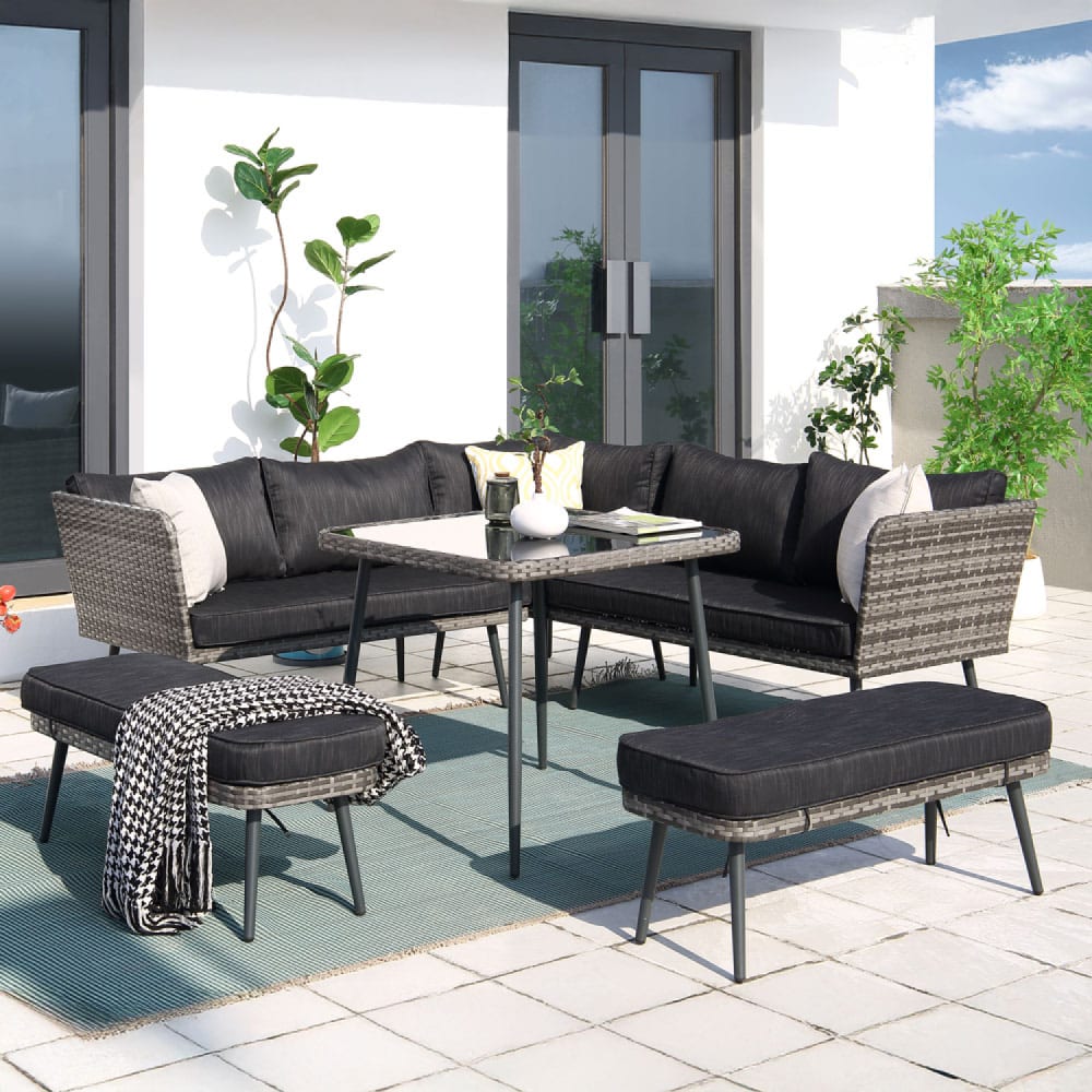 salon de jardin 9 places résine tressée anthracite