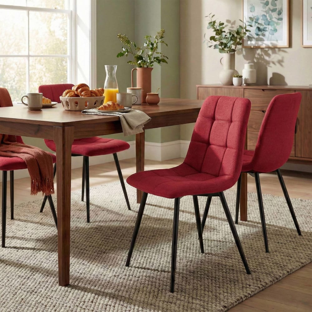 CLP 4er Set Esszimmerstühle mit Fußgestell aus Stoff rot style modern - Stoff