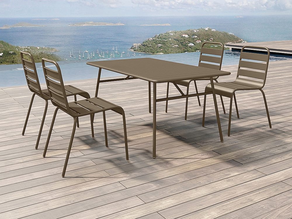 Ensemble table et chaise de jardin acier taupe