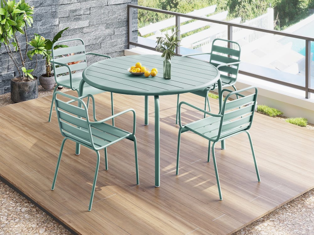 Ensemble table et chaise de jardin acier vert amande