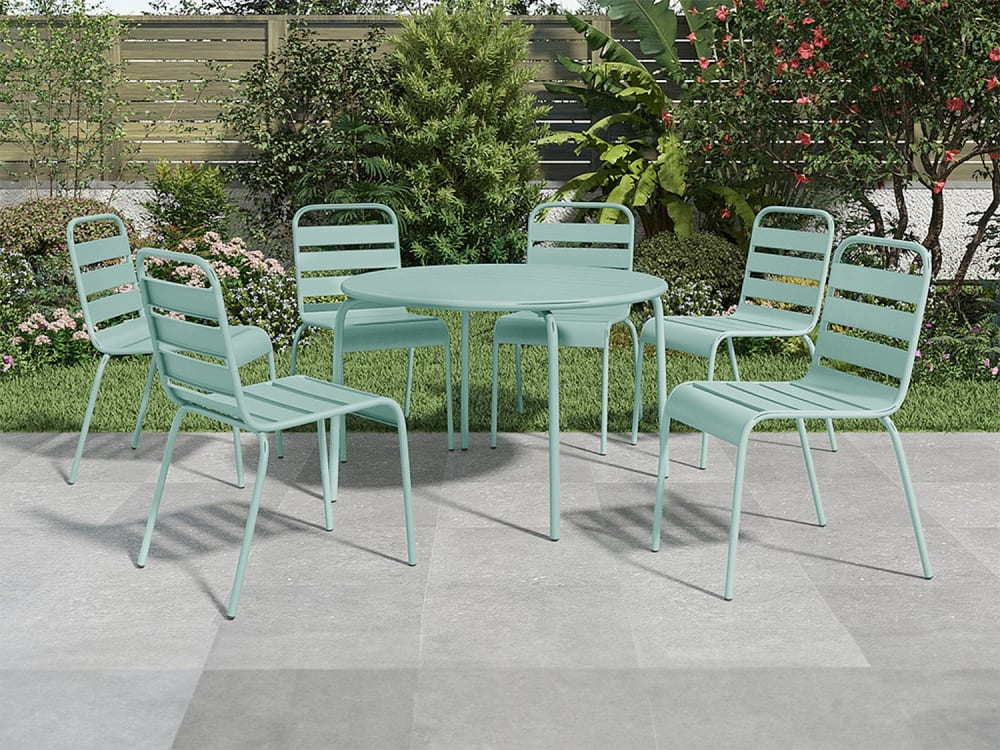 Ensemble table et chaise de jardin acier vert amande