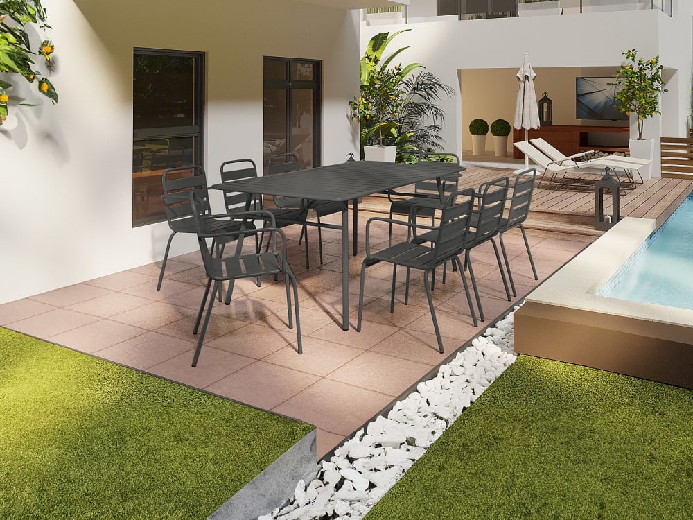Ensemble table et chaise de jardin acier gris anthracite
