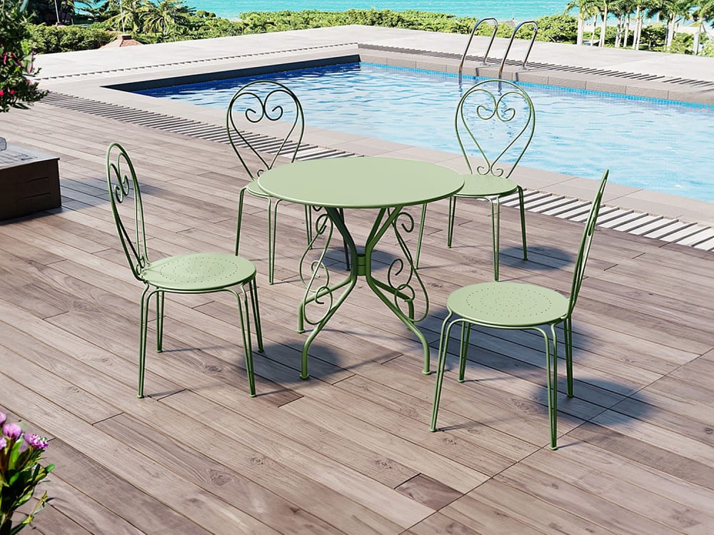 Ensemble table et chaise de jardin métal vert amande