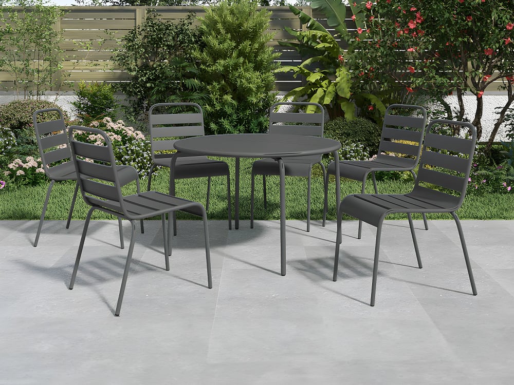 Ensemble table et chaise de jardin acier gris anthracite