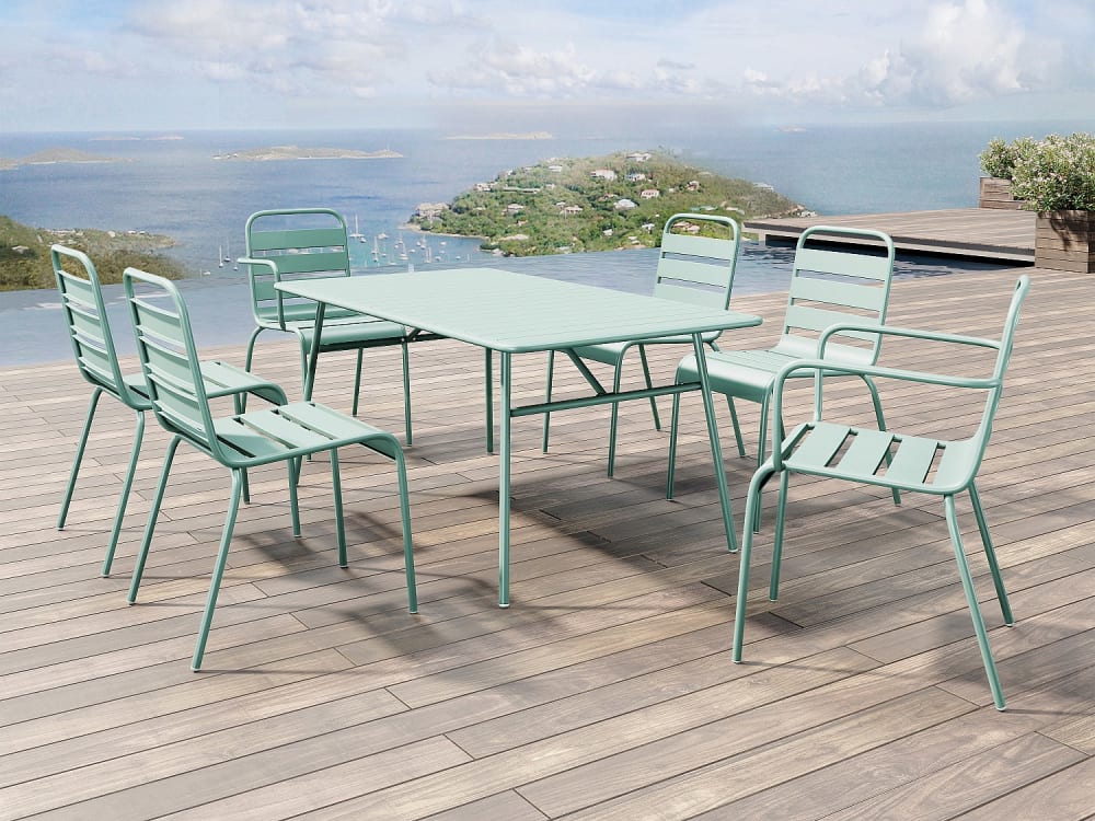 Ensemble table et chaise de jardin acier vert amande