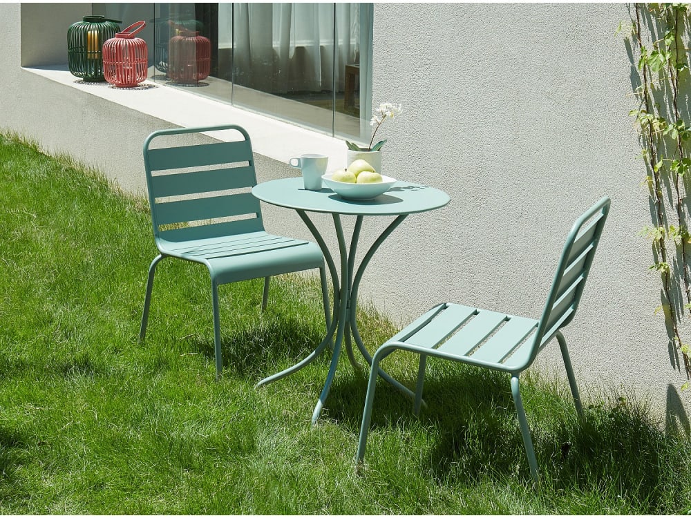 Ensemble table et chaise de jardin acier vert amande