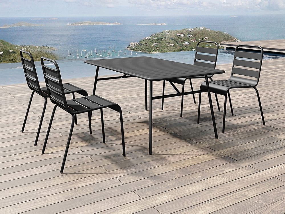 Ensemble table et chaise de jardin acier noir