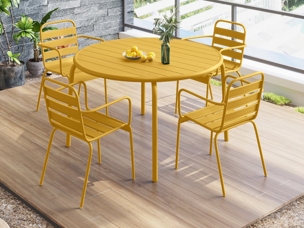 Ensemble table et chaise de jardin acier jaune moutarde