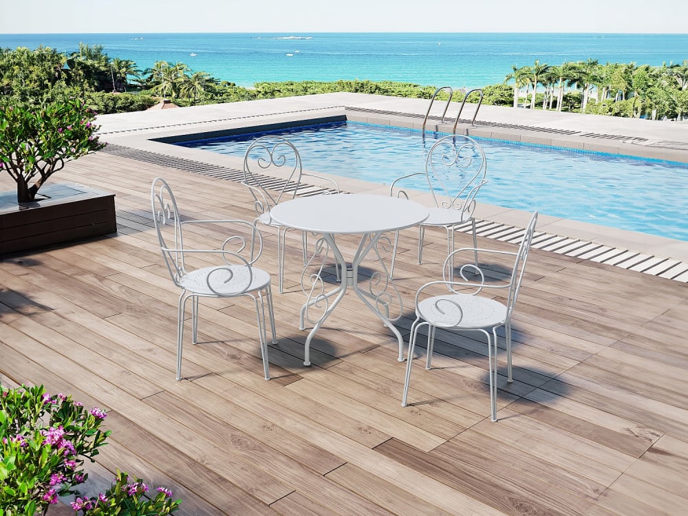 Ensemble table et chaise de jardin métal blanc