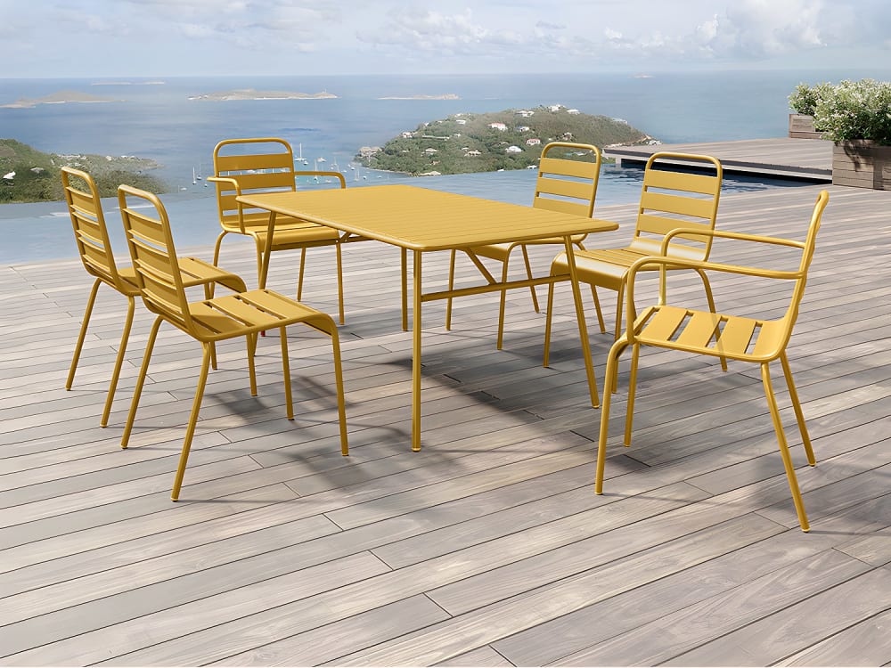Ensemble table et chaise de jardin acier jaune moutarde