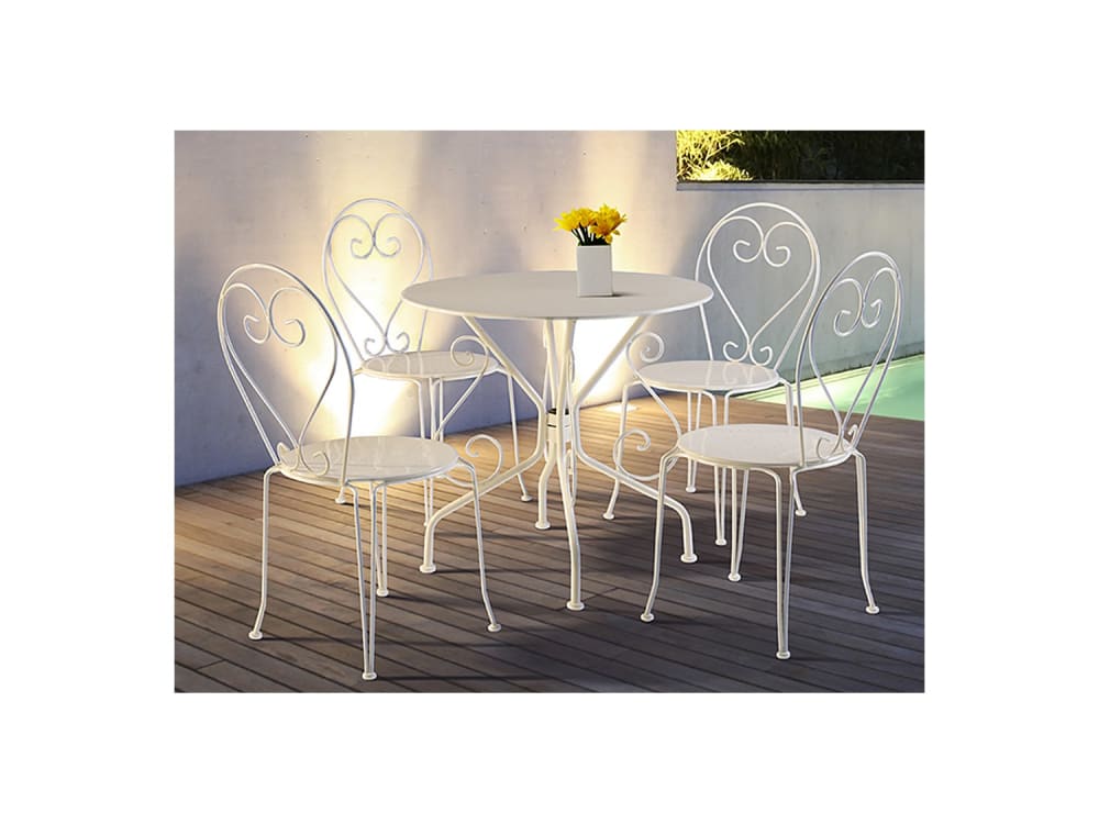 Ensemble table et chaise de jardin métal blanc