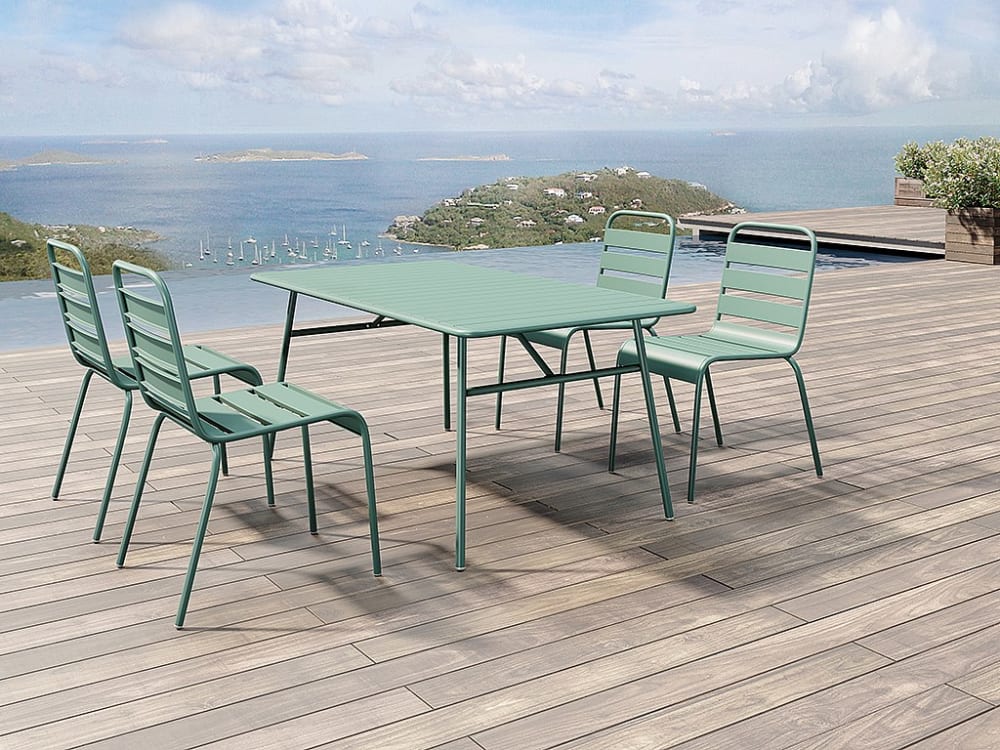 Ensemble table et chaise de jardin acier vert amande