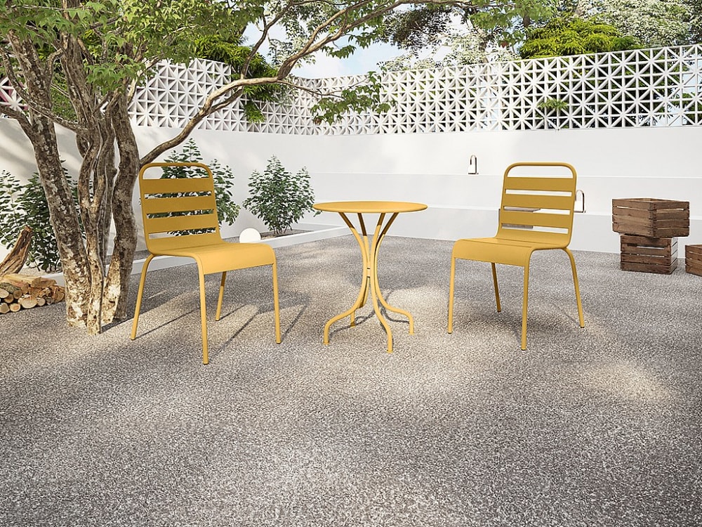 Ensemble table et chaise de jardin acier jaune moutarde