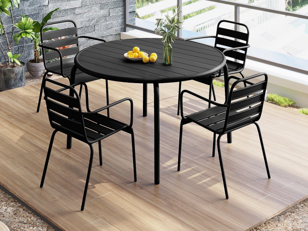 Ensemble table et chaise de jardin acier noir