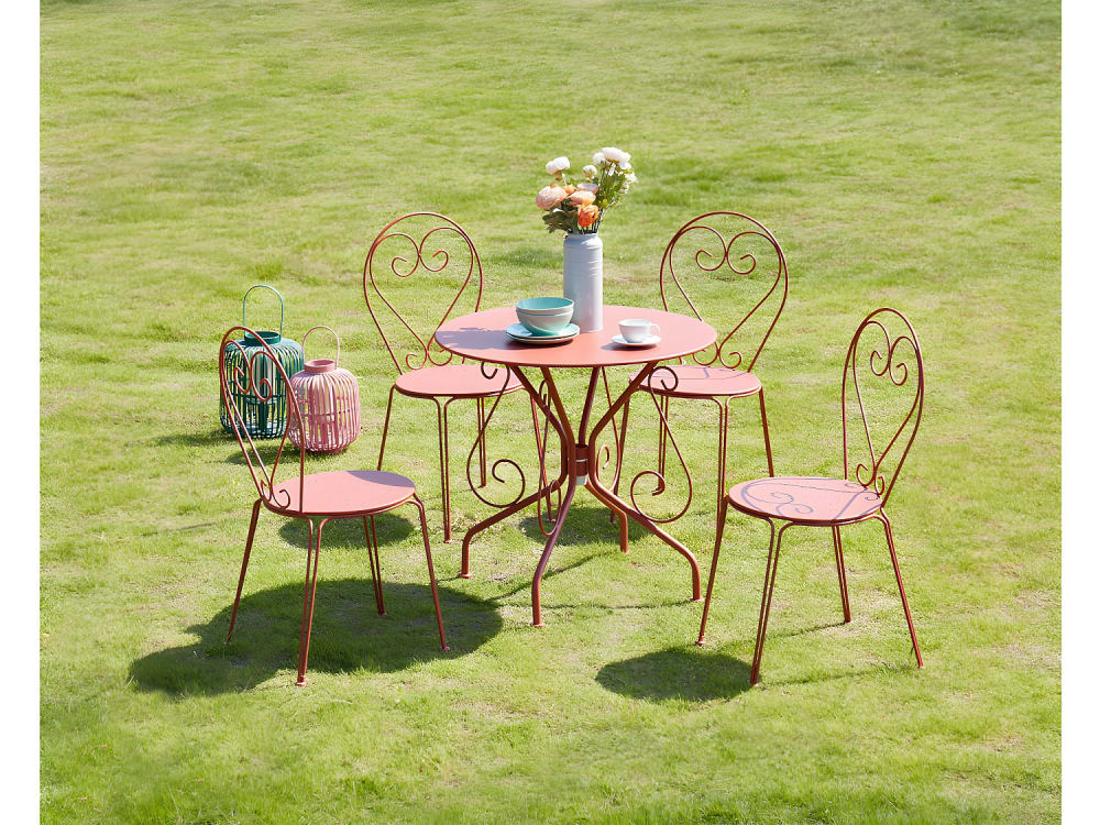 Ensemble table et chaise de jardin métal terracotta