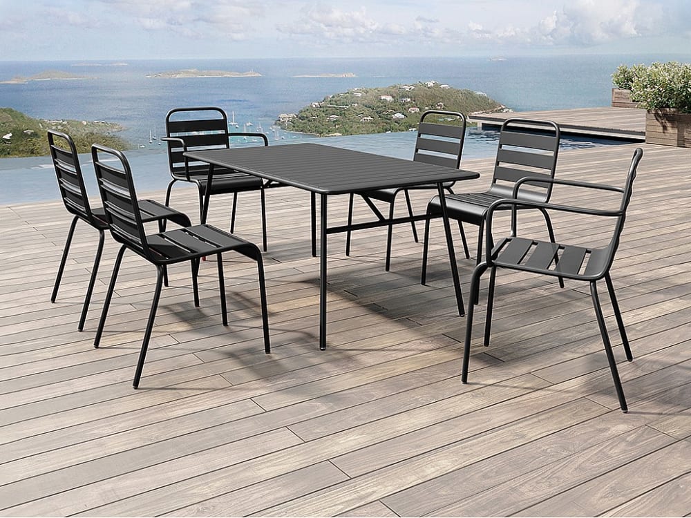 Ensemble table et chaise de jardin acier noir
