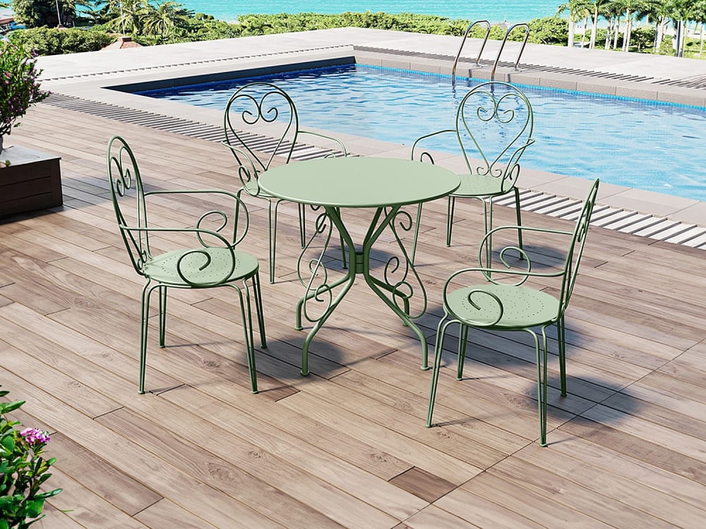 Ensemble table et chaise de jardin métal vert amande