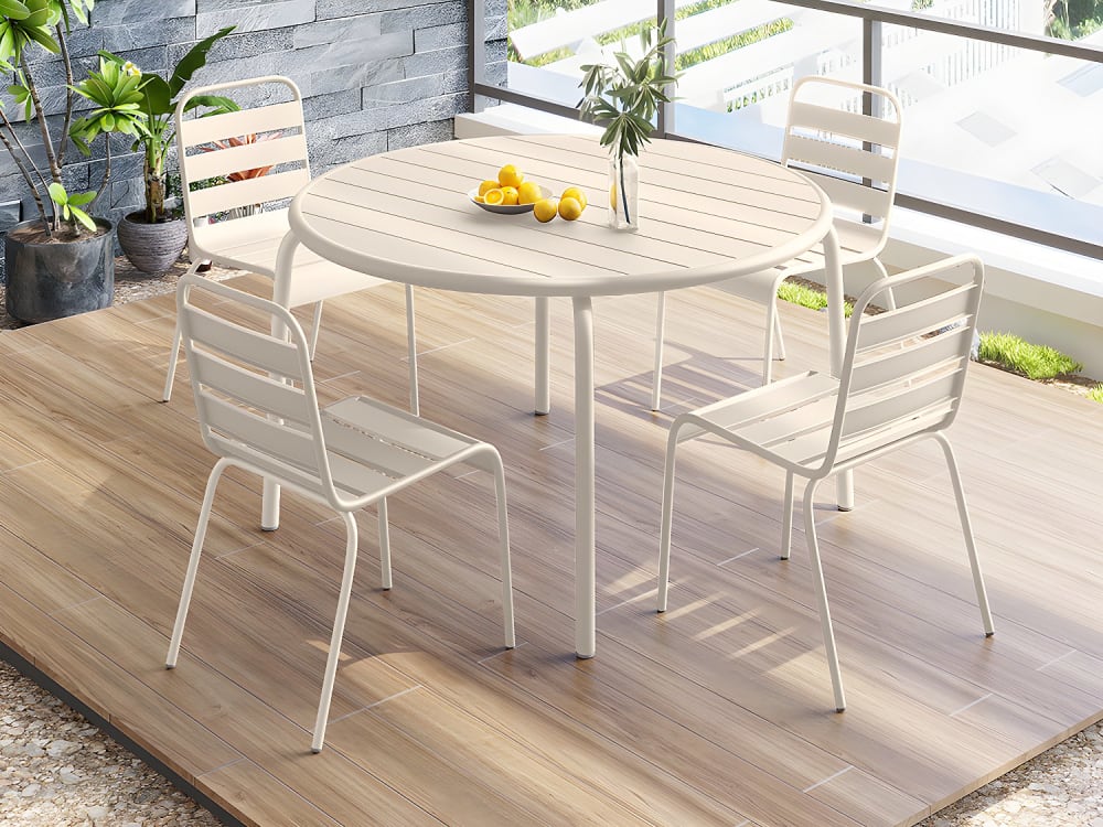 Ensemble table et chaise de jardin acier beige