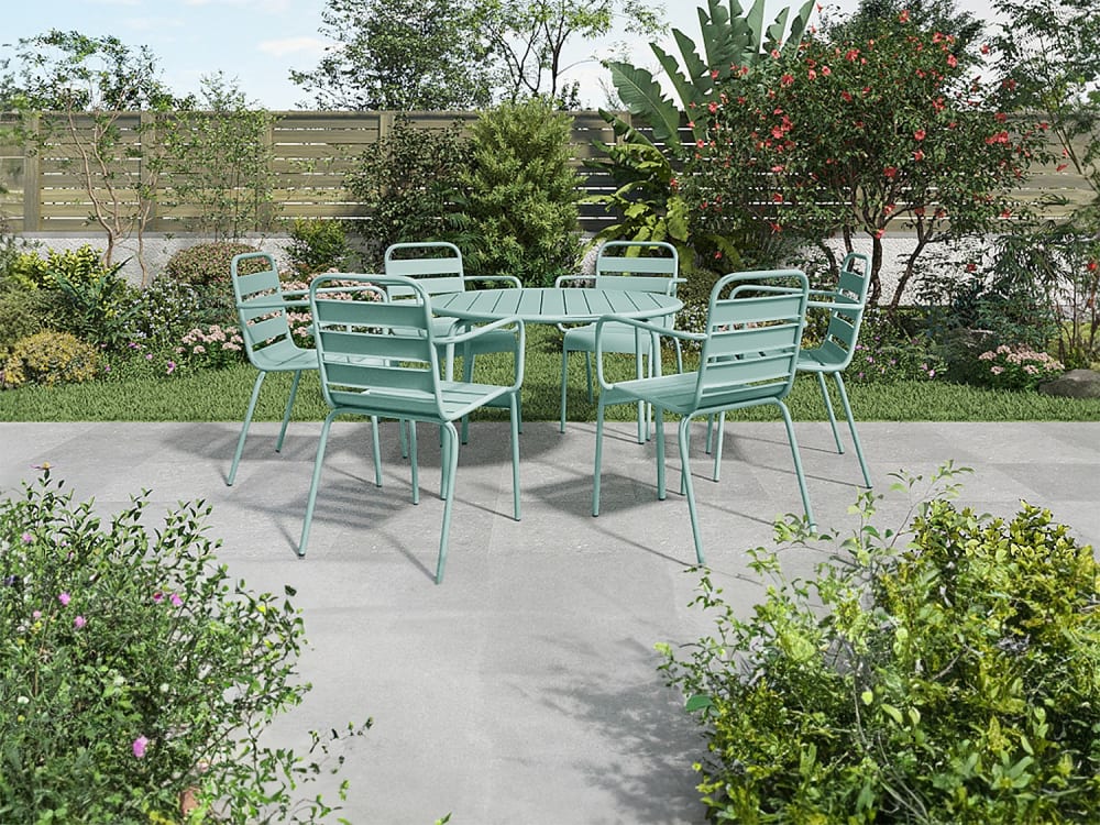 Ensemble table et chaise de jardin acier vert amande