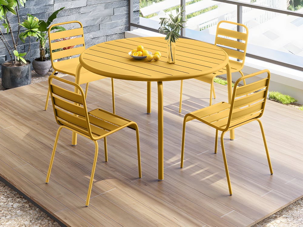 Ensemble table et chaise de jardin acier jaune moutarde