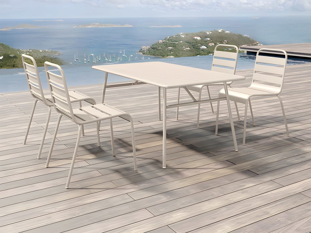 Ensemble table et chaise de jardin acier beige