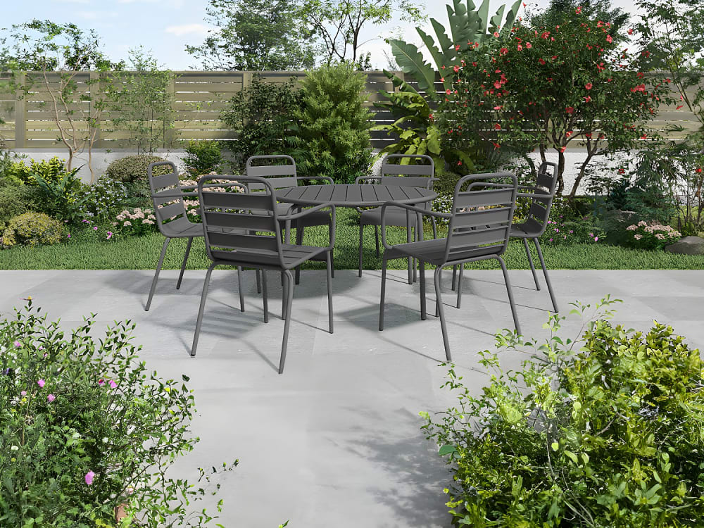 Ensemble table et chaise de jardin acier gris anthracite