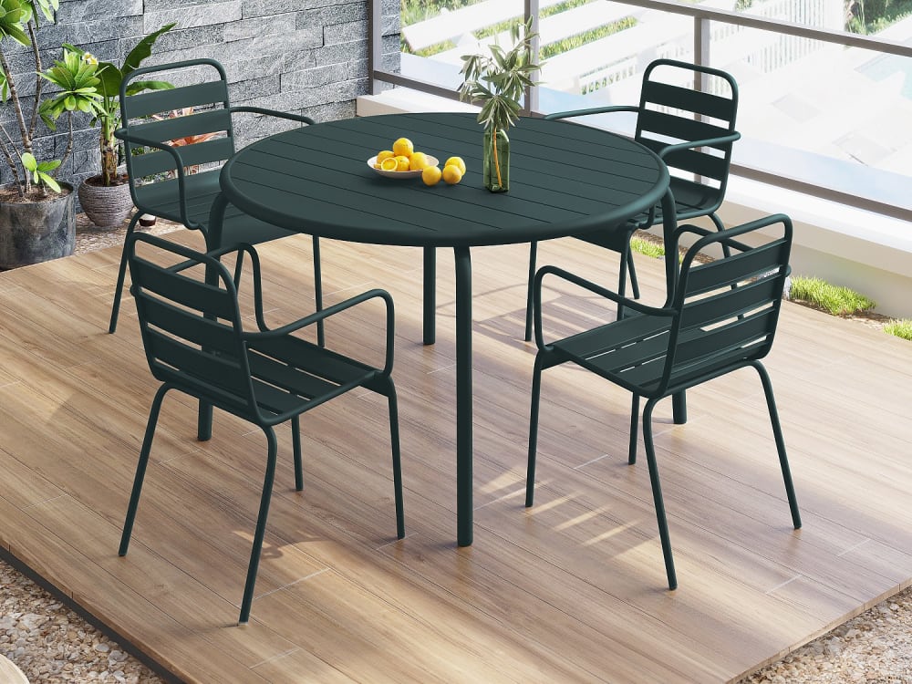Ensemble table et chaise de jardin acier vert sapin