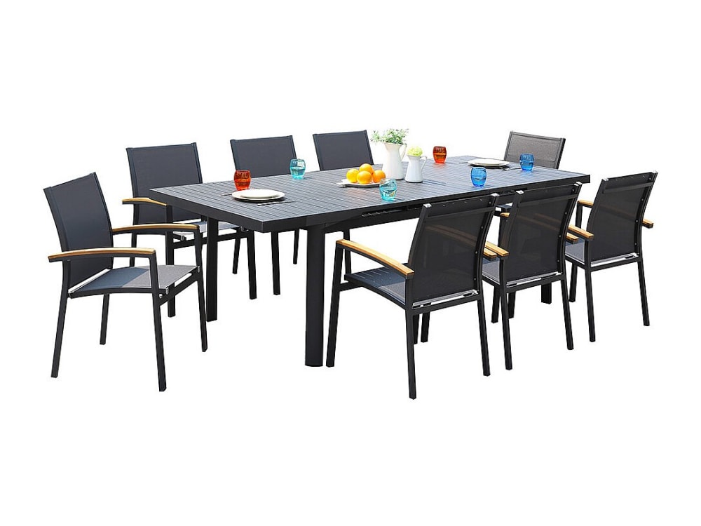 Ensemble table et chaise - jardin aluminium anthracite