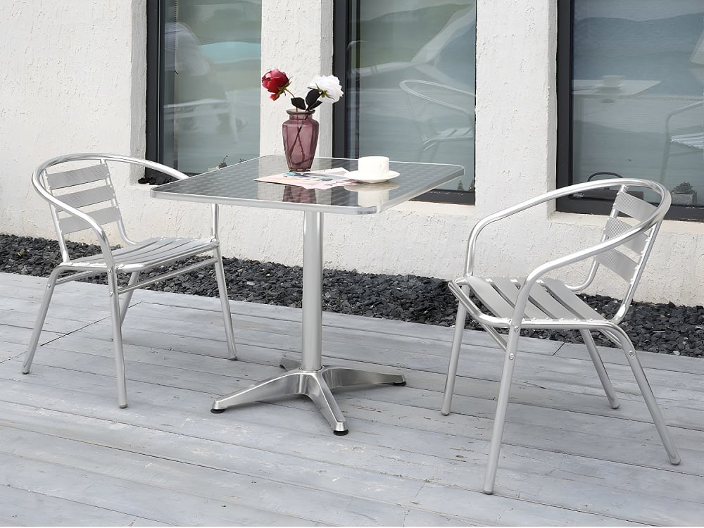 Ensemble table et chaise de jardin aluminium argenté