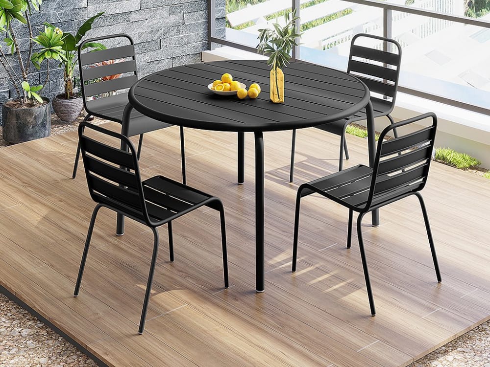Ensemble table et chaise de jardin acier noir