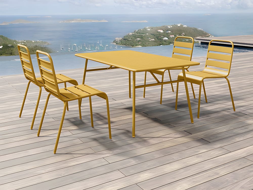 Ensemble table et chaise de jardin acier jaune moutarde
