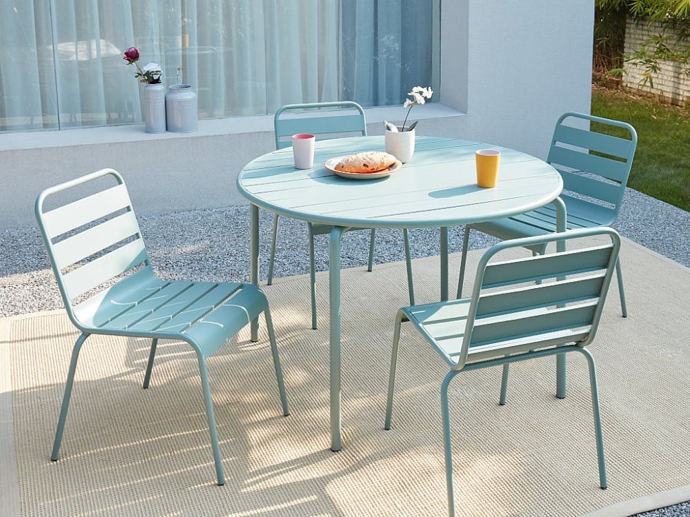 Ensemble table et chaise de jardin acier vert amande