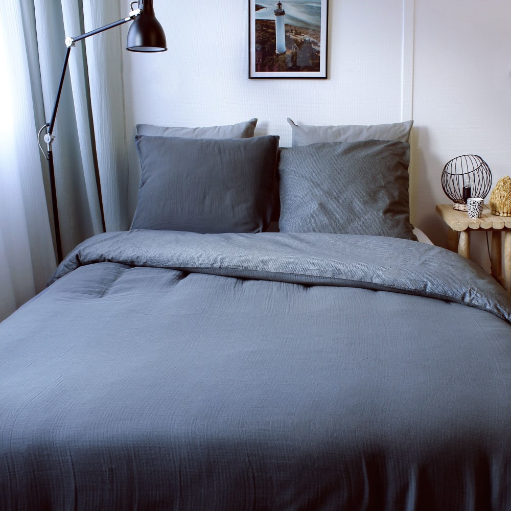 Parure de lit 2 places nid d'abeille gris foncé 240 cm x 220 cm — vue 3