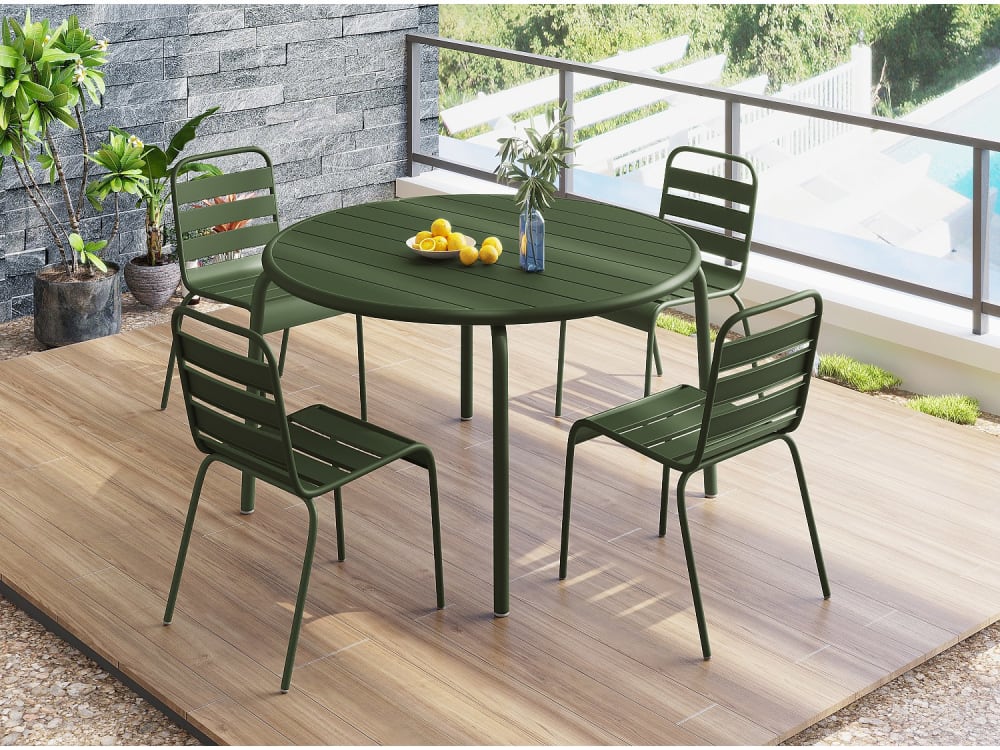 Ensemble table et chaise de jardin acier kaki