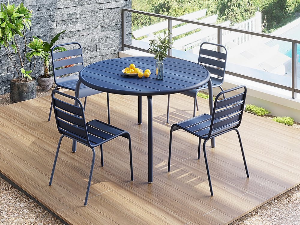 Ensemble table et chaise de jardin acier bleu nuit