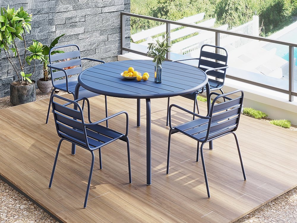 Ensemble table et chaise de jardin acier bleu nuit