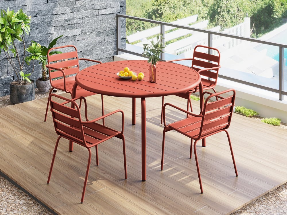 Ensemble table et chaise de jardin acier terracotta