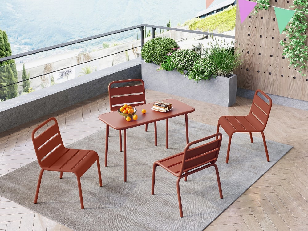 Ensemble table et chaise de jardin acier terracotta