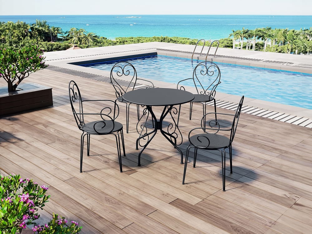 Ensemble table et chaise de jardin métal gris anthracite