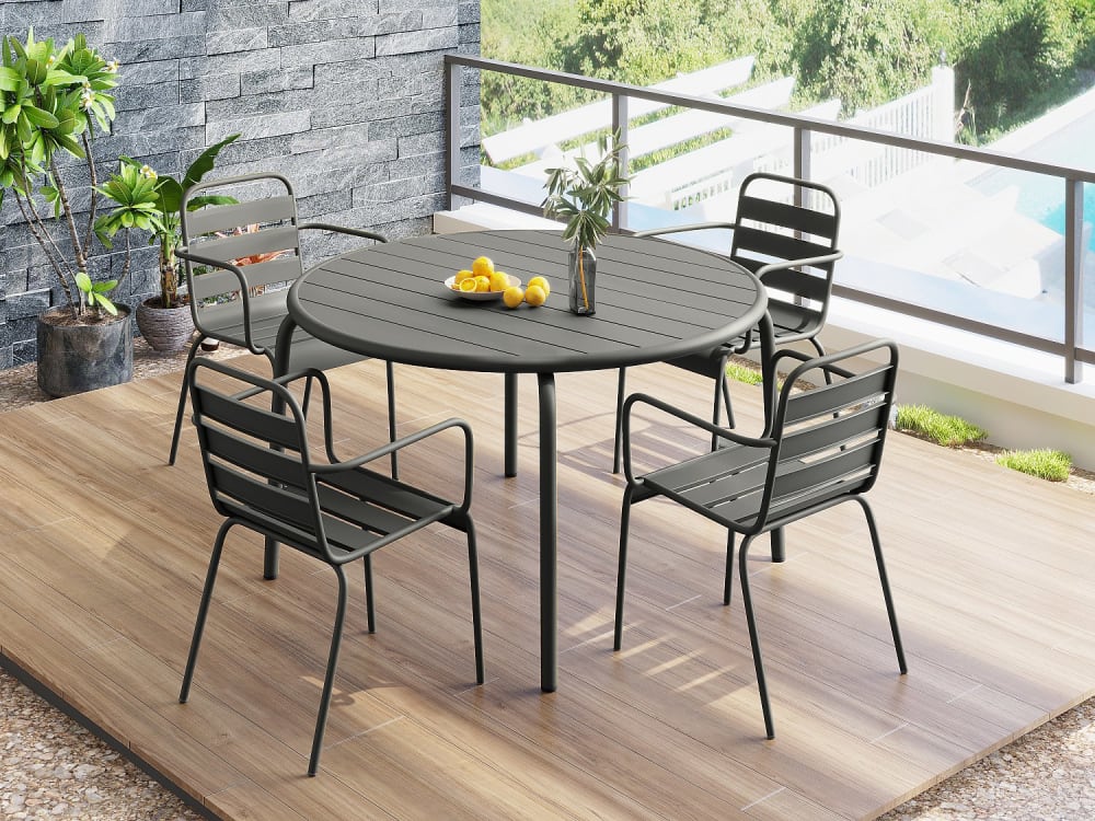 Ensemble table et chaise de jardin acier gris anthracite